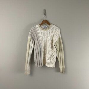 Derek Lam 10 Crosby Rory Mixed Cable Knit Sweater in White Beige Size Small